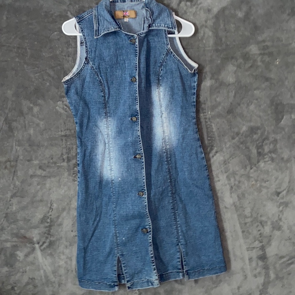 Vintage London Blue Jeans Denim Shirt Dress Sleeveless Womens Size Large